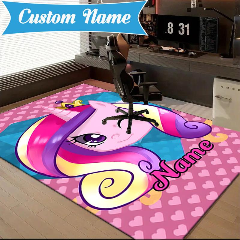 Custom Name Unicorn Fantasy World Rug for Living Room, Game Rooms, Office, Bedroom, Floor Mat Playful Design, fan gifts Christmas decor