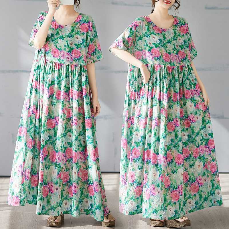 Summer Short Sleeved Round Neck Printed Dress