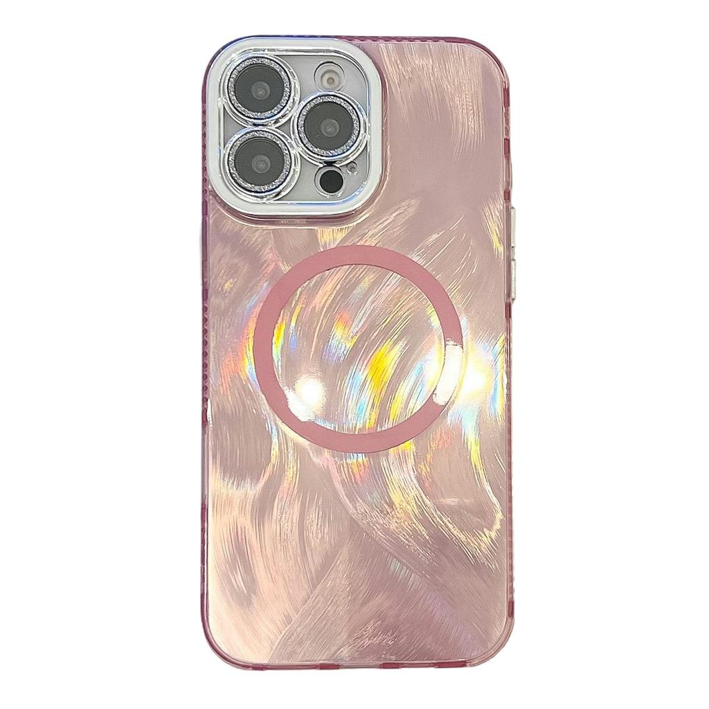 Feather Pattern Suitable for IPhone16promax Magnetic Phone Case Apple 15 with Electroplated Flash Powder Lens Film