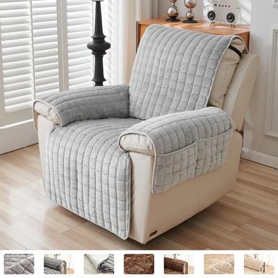 1Seater Recliner Sofa Covers Flannel Plush Armchair Slipcovers with Pockets Relax Recliners Sofa Mat Chair Cover Home