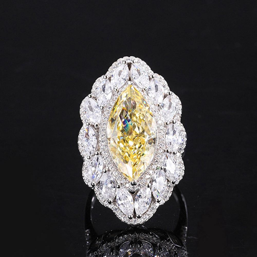 Fashion 18K Gold Plated 9*18MM Radiant Cut Courndum Ring for Women Anniversary Gift 925 Sterling Silver Fine Jewelry