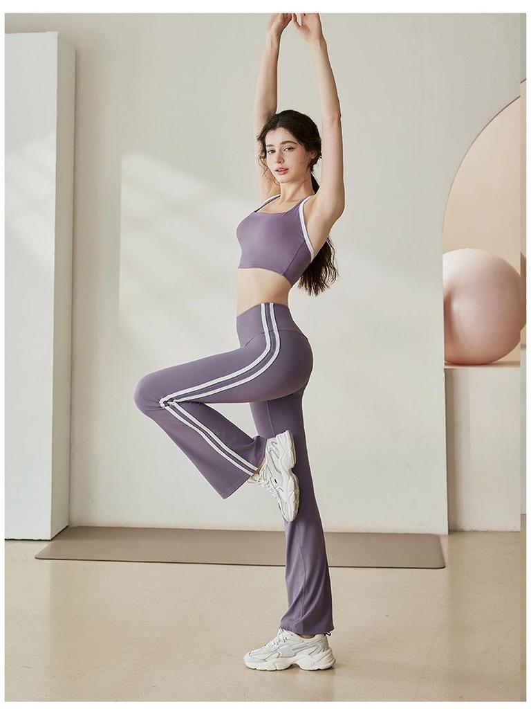 Damski Zestaw Spodnie Micro Flare do Jogi w Bloki Kolorystyczne i Top