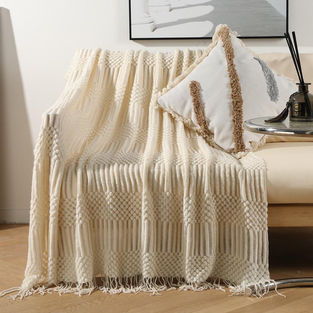 Sofa Blanket Hotel Bed End Towel Bean Blanket Tassel Shawl Blanket Bed End Fabric Covering Blanket B&B Bed Hitching Towel