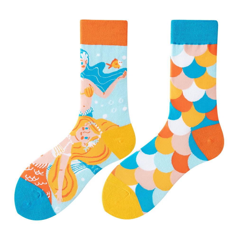 SMLSOX Summer Asymmetrical Mandarin Duck Couple Mid-Calf Colorful Christmas Cotton Fashion Socks