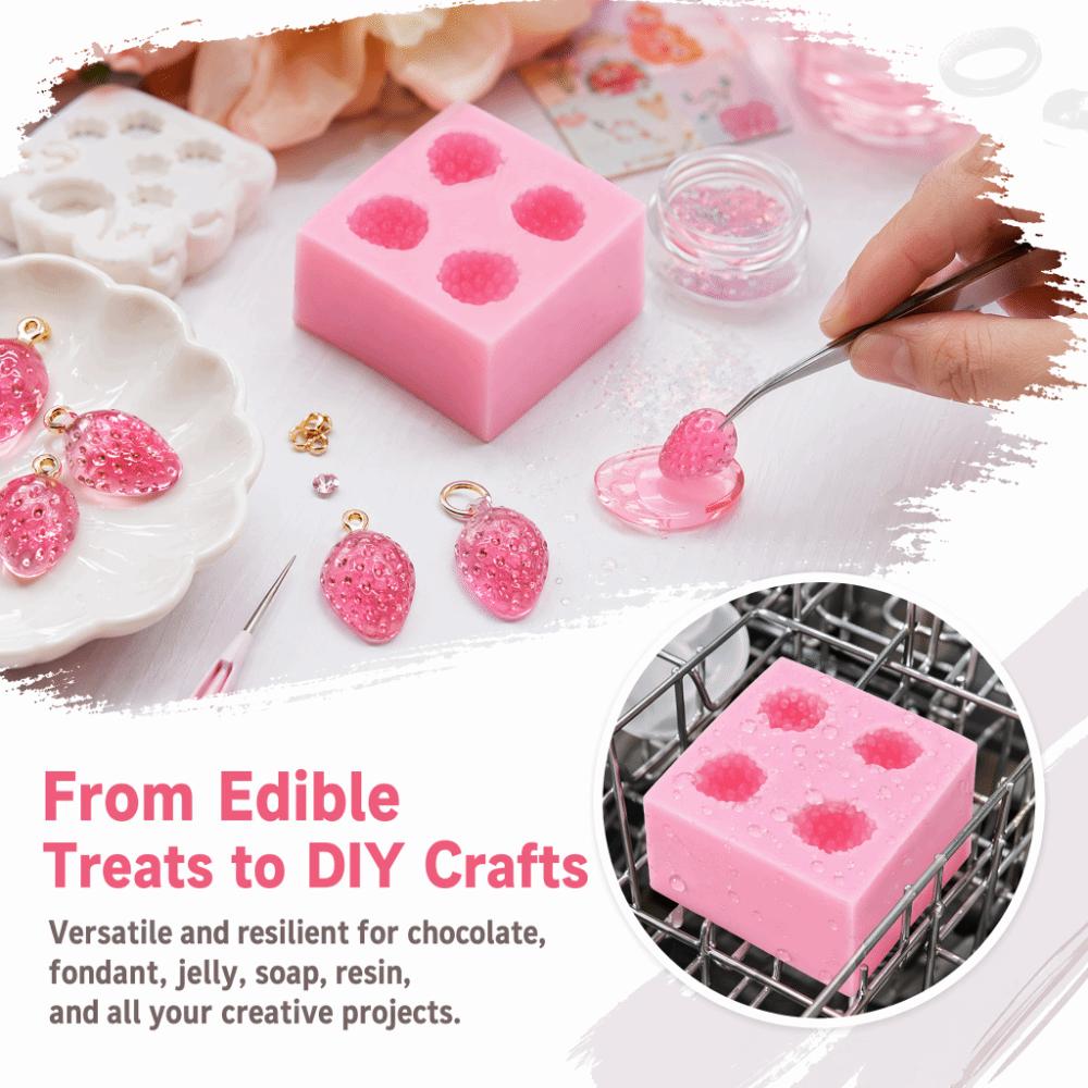 4-Cavity Chocolate Mold 3D Strawberry Shape Baking Mould Dessert Toppers Fondant Mold  Candy Making