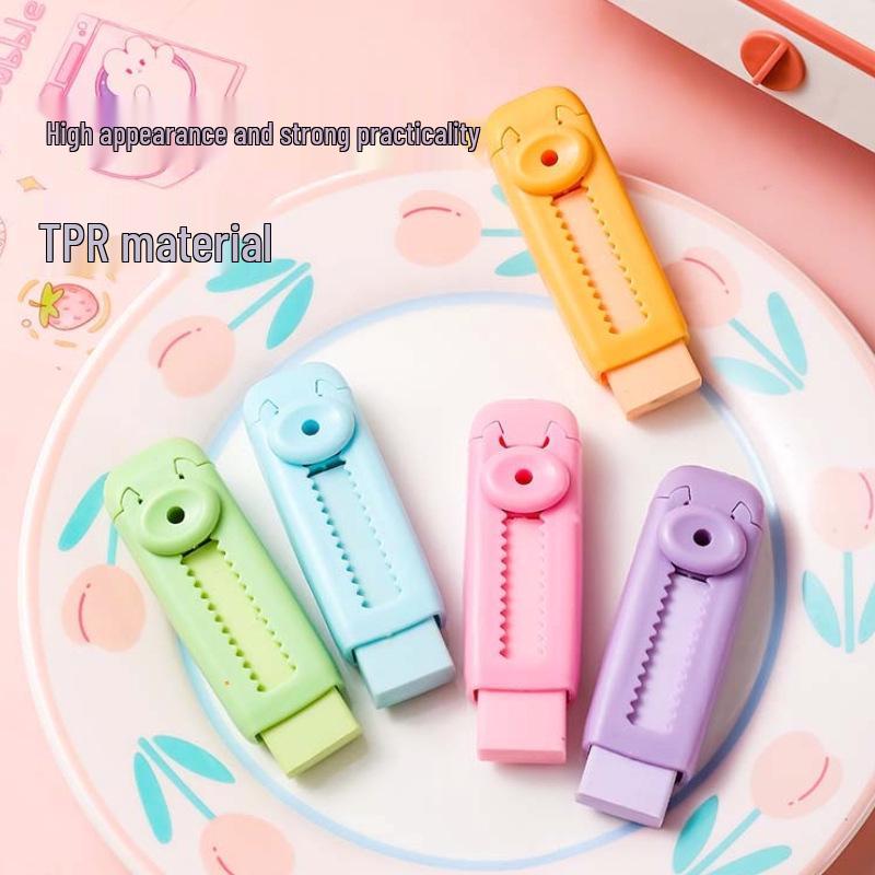 Cream-Colored Retractable Eraser: Push-Pull Design, Low-Dust, No Marks, Ideal for Students