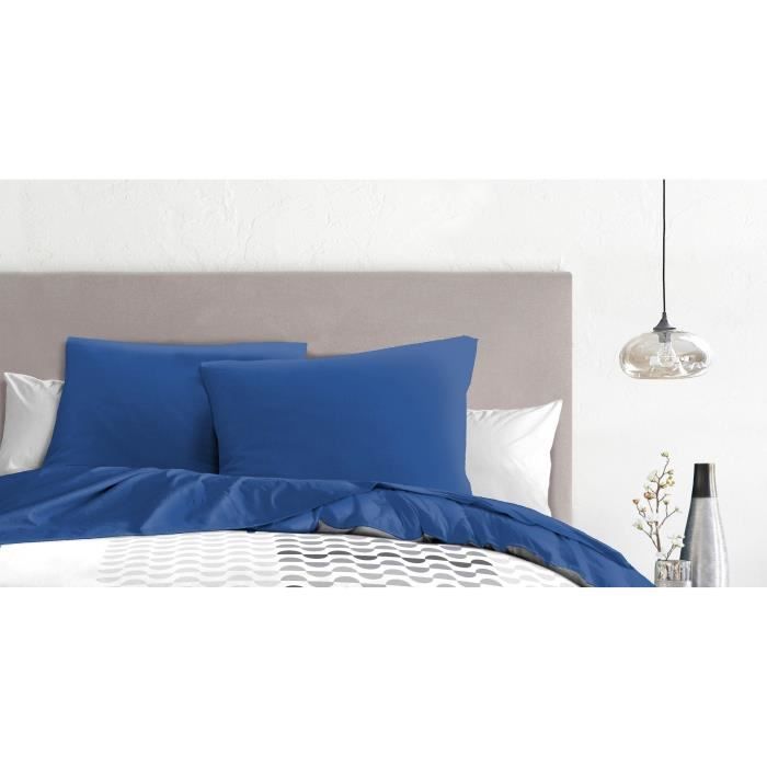 Lot de 2 taies d'oreiller - HOME LINGE PASSION - 63 x 63 cm - Bleu