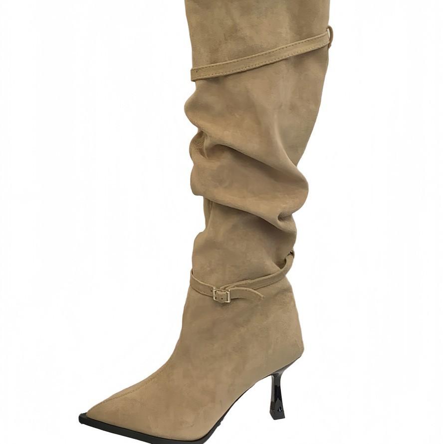 2025 thick heel retro velvet brown knight boots French thin bare boots autumn and winter women's knee boots children