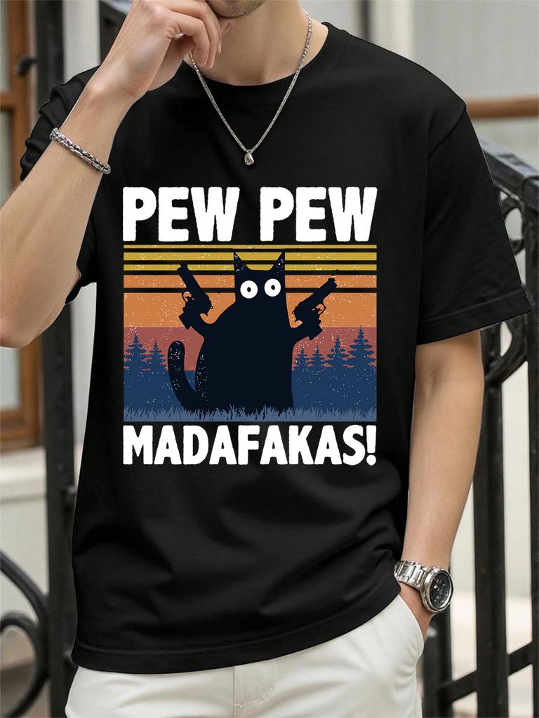 Pew Madafakas Cat Holding Handgun Prints TShirt Women Cotton Summer Tops Soft Loose ONeck Short Sleeve Tees Casual Clothes