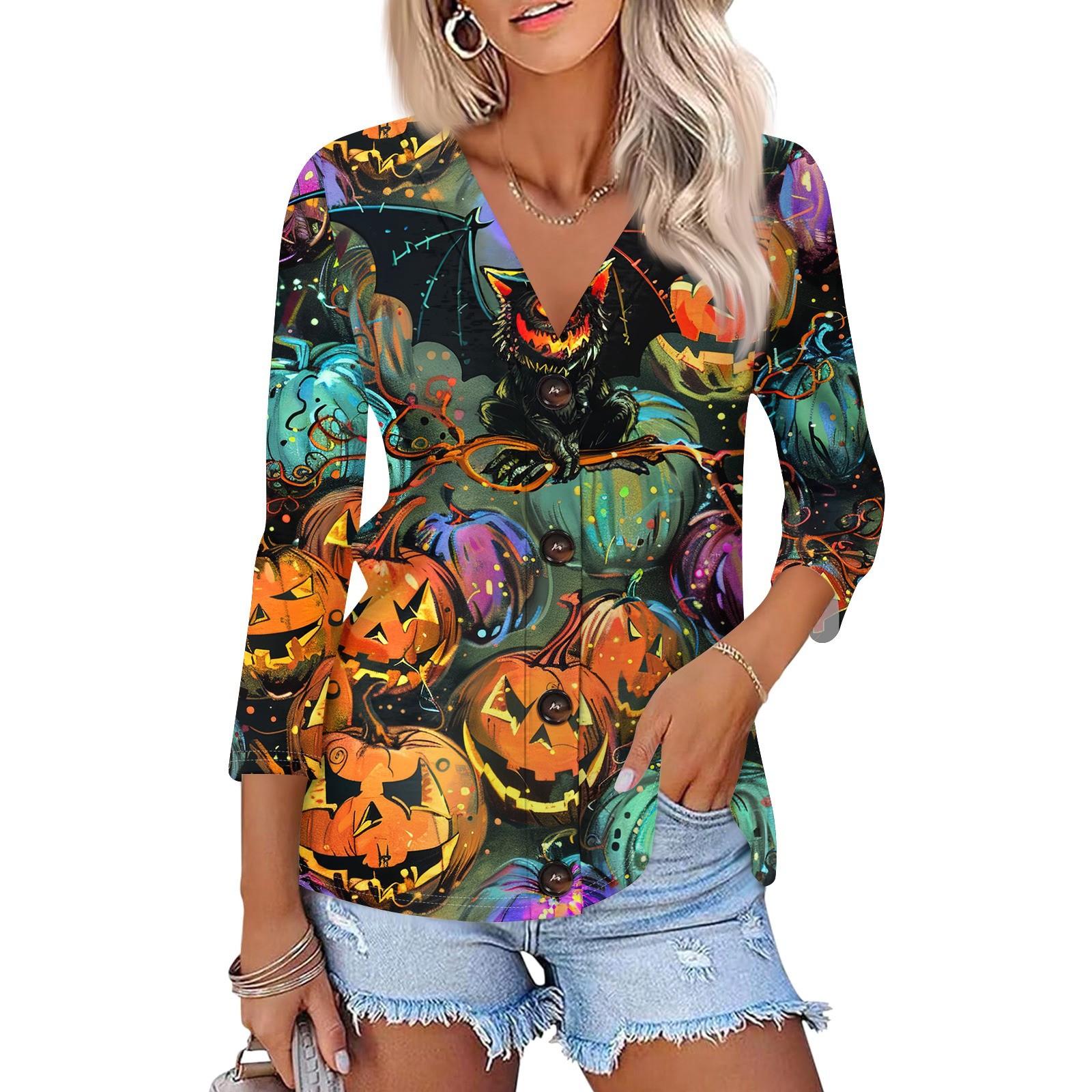 

Женская модная повседневная рубашка на пуговицах с принтом, топ с рукавами 3/4 L