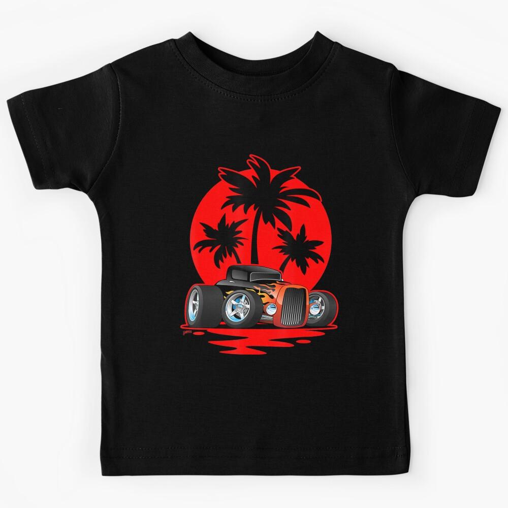 Classic 30s Car At Sunset Palm Trees Kids T-Shirt 130