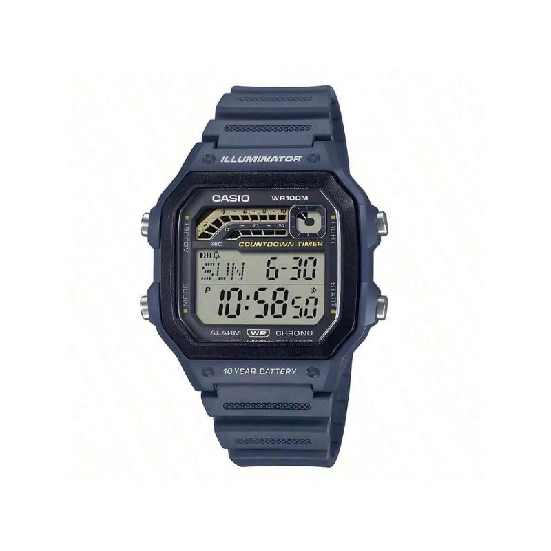 Casio - Мужские кварцевые часы с корпусом из углеродного волокна и полимерным ремешком WS-1600H-2AVPF синий