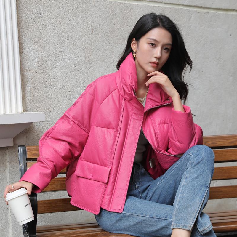 

Пуховик из натуральной кожи, женский, короткий, маленького размера, высококачественная куртка из овчины и гусиного пуха, кожаная куртка для молодежи L