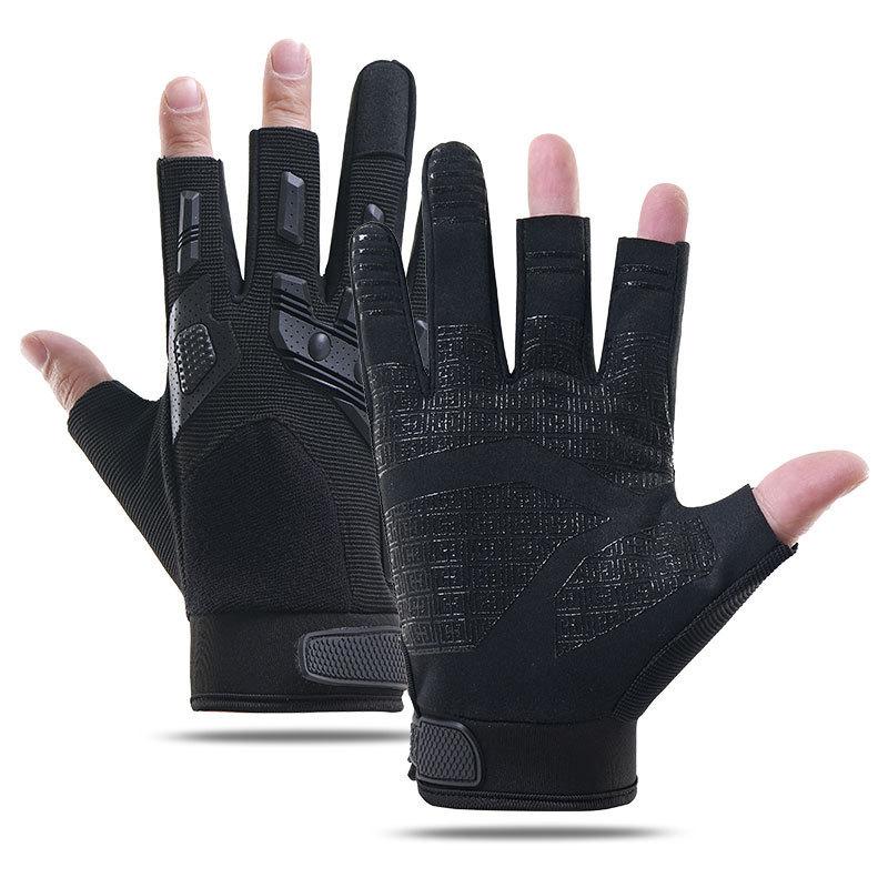 Tactical Gloves Men's Outdoor Rock Climbing Training Anti-slip Rubber Protective Finger Exposed Microfiber Leather Cycling Gloves