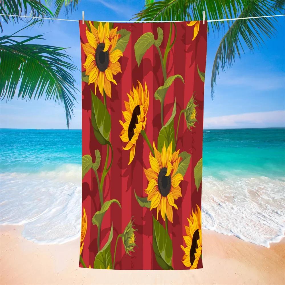 Sonnenblumen Strandtuch, Saugfähiges Gelbe Blume Badetuch Geschenke für Kinder Mädchen, Mikrofaser Sandfrei Schnelltrocknend Sport Reisehandtücher