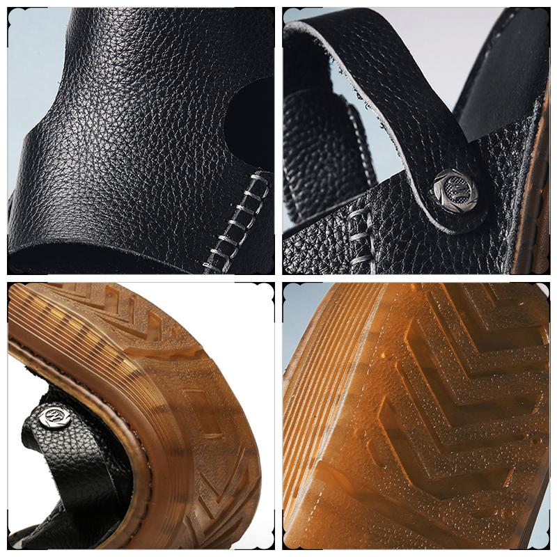 Large Size 46 Men Sandals Comfort Genuine Leather Sandals Summer Quality Beach Slippers Casual Footwear Outdoor Beach Shoes
