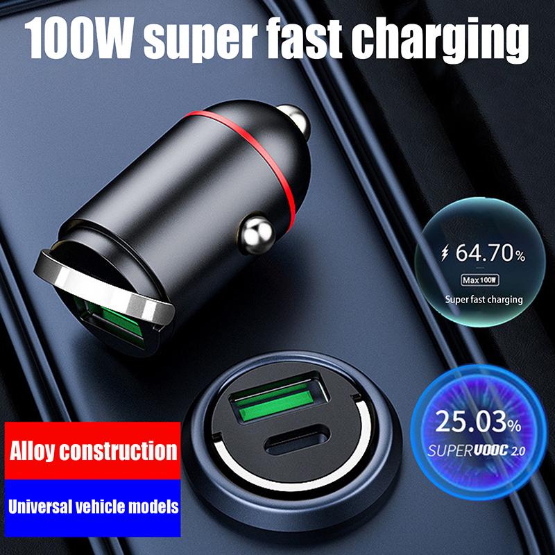 100W Mini Autoladegerät Schnellladung Für Iphone Qc3.0 Mini Pd USB Typ C Auto Handy Ladegerät Für Xiaomi Samsung Huawei