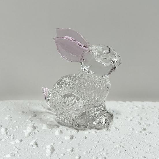 Faux Crystal Easter Bunny Figurine Handmade Clear Glass Rabbit Statue Miniature Animal Sculpture