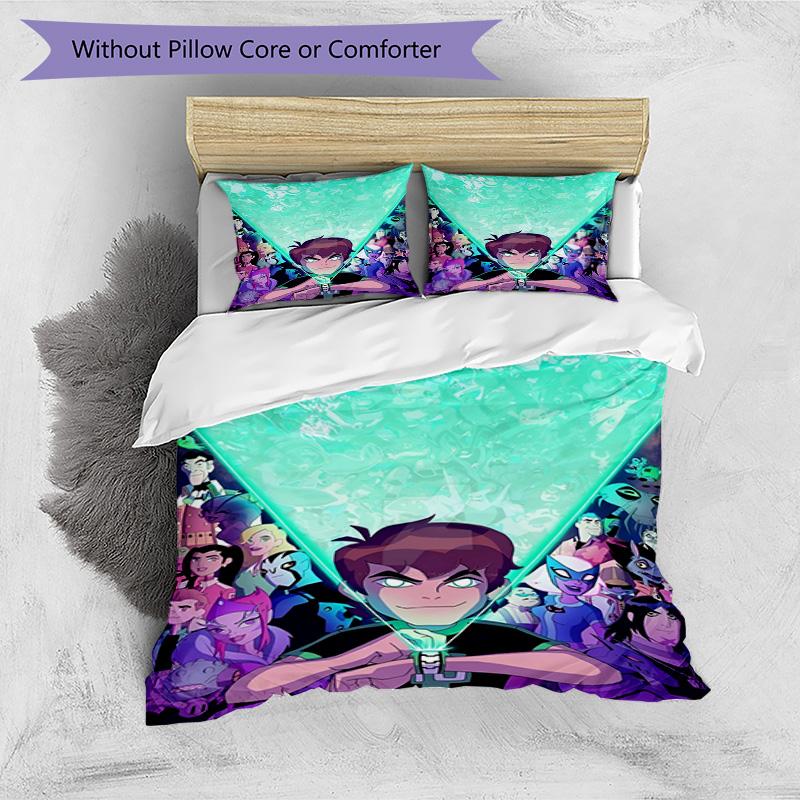 3-teiliges Bettbezug-Set (1 * Bettbezug + 2 * Kissenbezug, ohne Kern), Ben 10 Cartoon-Aufdruck Bettwäsche-Set, Schlafzimmer-Dekoration, Ganzjahres, Geburtstagsgeschenk