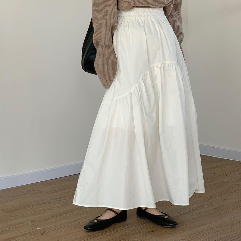 

Elastic High Waist Crimp Casual All-Match Dress Artsy White L