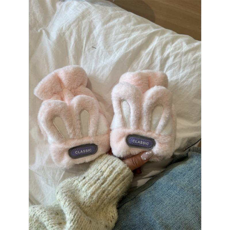 Gloves for Women In Winter Cute Student Warm Cute Rabbit Flap Cover with Fingers and Write Plush Half Fingers Plus Velvet Riding Bike Anti Freeze
