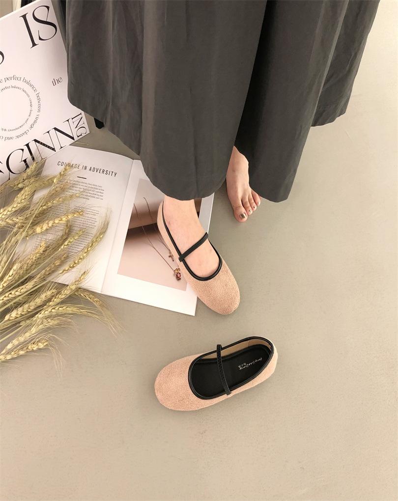 Huge Soft! Spring New Ballet Flats Comfortable Round Head Cow Flip Grandma Shoes Simple Soft Sole Beanie Shoes