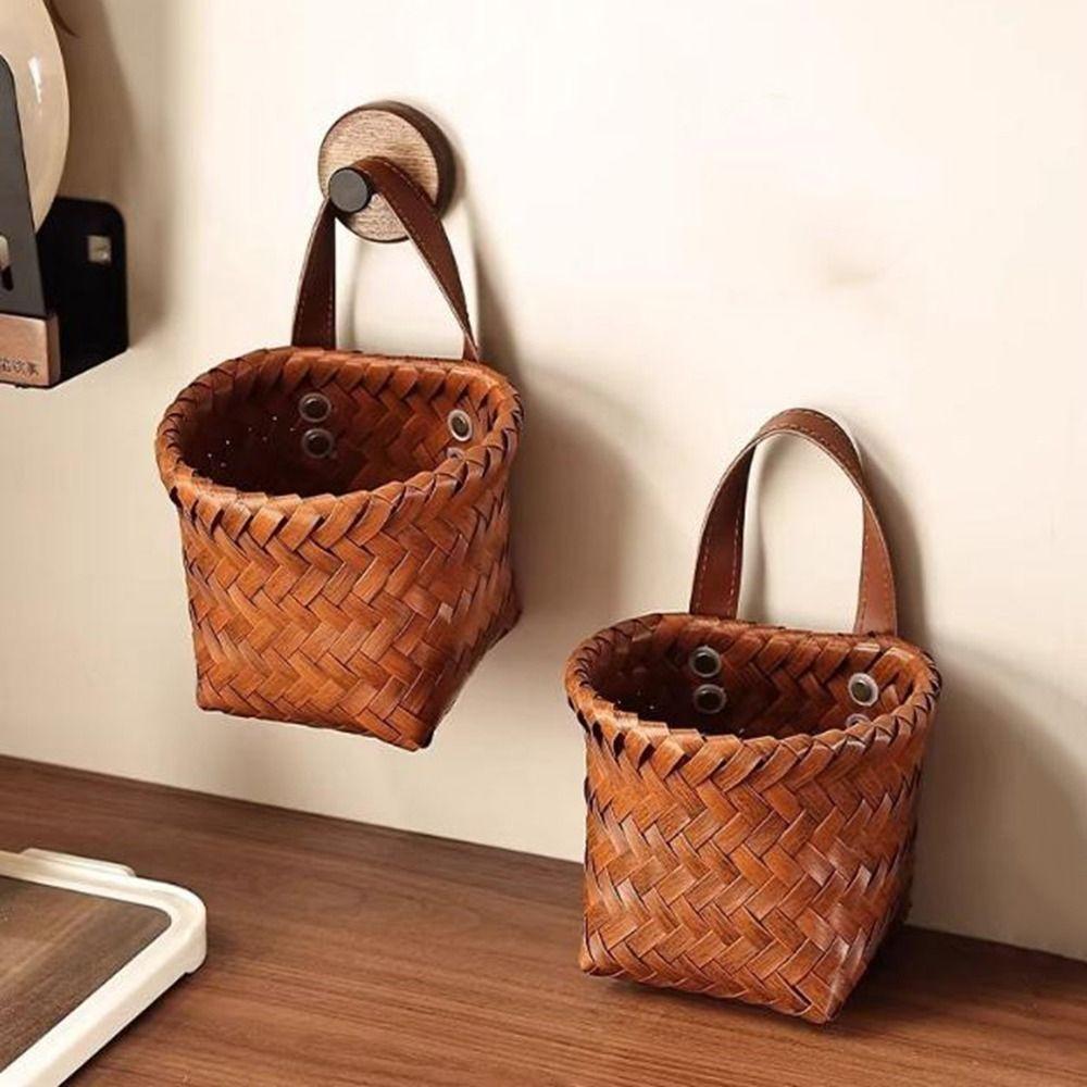Plastic Imitation Rattan Hanging Basket Hand-Woven Garlic Ginger Storage Basket  Bathroom