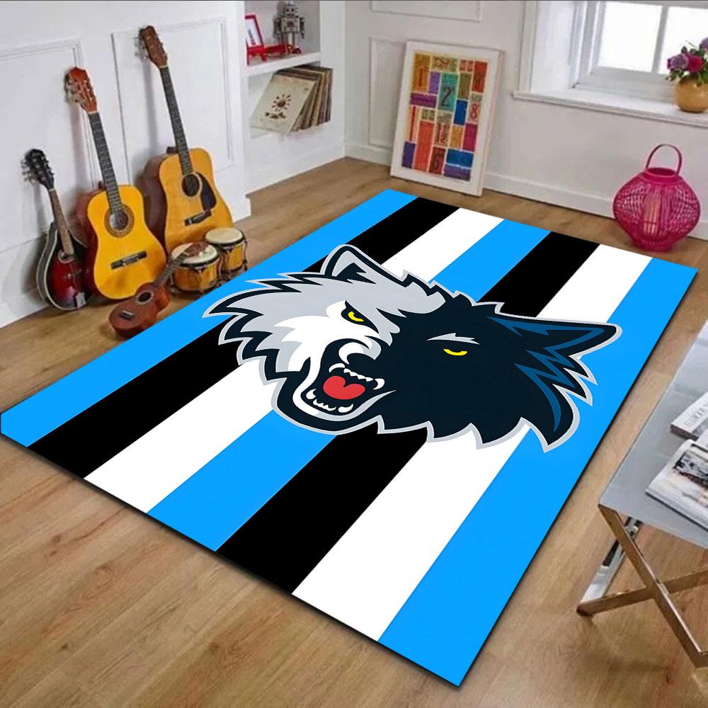 Ferocious Wolf with Blue Striped Background Patterned carpet, non slip mat suitable for living room and bedroom sofas
