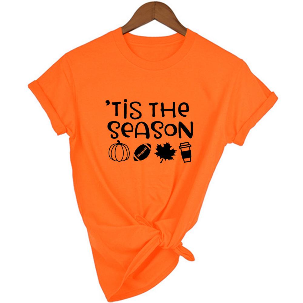 The Season Pumpkin Coffee Print Women T Shirt Autumn Graphic T Shirts Fall Harajuku Tees Aesthetic