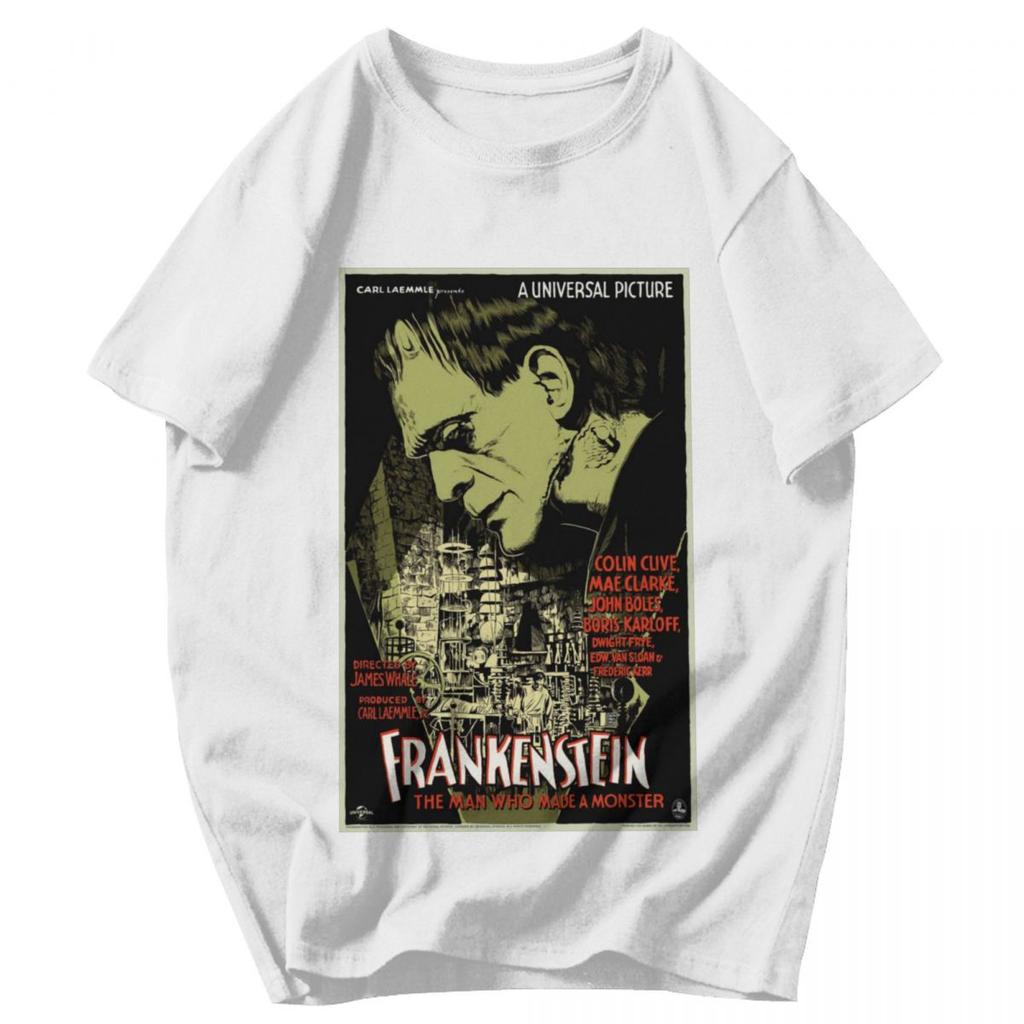 Men T Shirt Frankenstei Vintage Cotton Y2K Graphic Oneck Unisex Clothing T Shirts