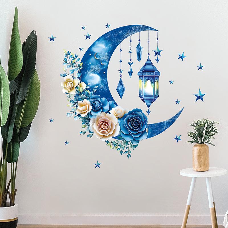 Adesivi Murali Festa delle Stelle Luna Blu - Decorazione Rimovibile per Camera da Letto da Sogno