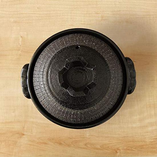 Minosarara Direct Flame Only Black Ten-Stripe Deep Clay Pot, Size 7, for 1-2 people