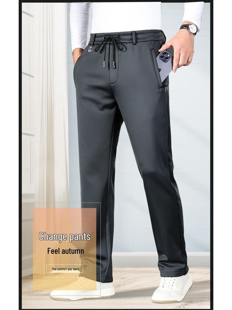 Men's Plus Size Autumn Fleece-Lined Sweatpants - Elastic Waist, Straight Leg Casual Pants