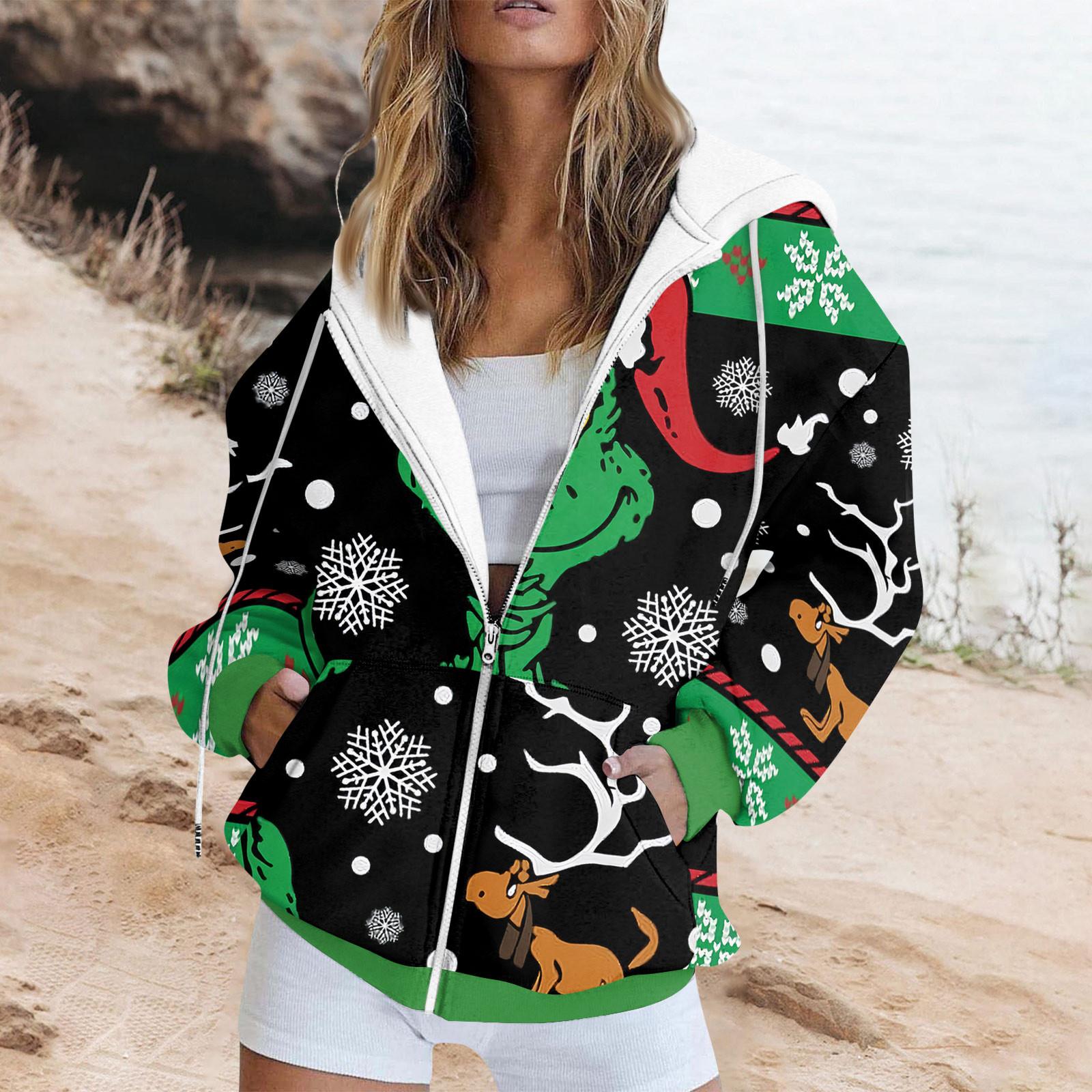 

Женская модная повседневная толстовка с принтом, осенне-зимняя куртка-кардиган с длинными рукавами и карманами, куртка с капюшоном на молнии, пальто XXL темно-зеленого