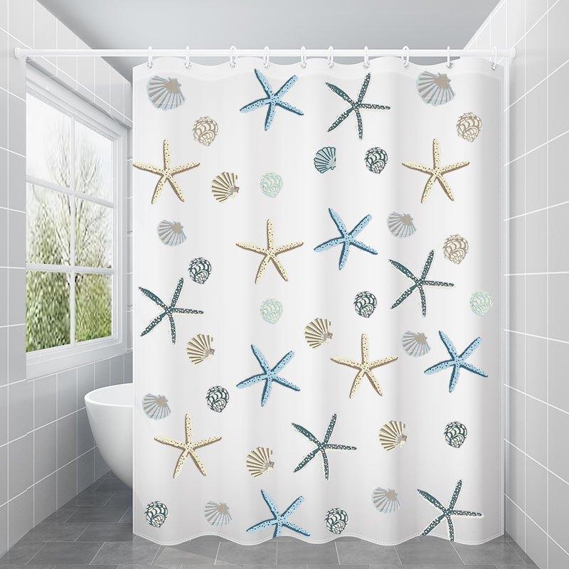 

Shower Curtain: Coastal Starfish And Seashells Design For A Beach-Inspired Bathroom Decor W60H190(CM)-1 Pcs