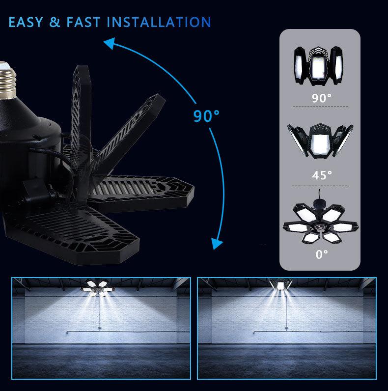 E27 Ceiling Lighting Induction Light for Garage Warehouse Workshop Use 6 Adjustable Panel LED Bulbs for Night Lights