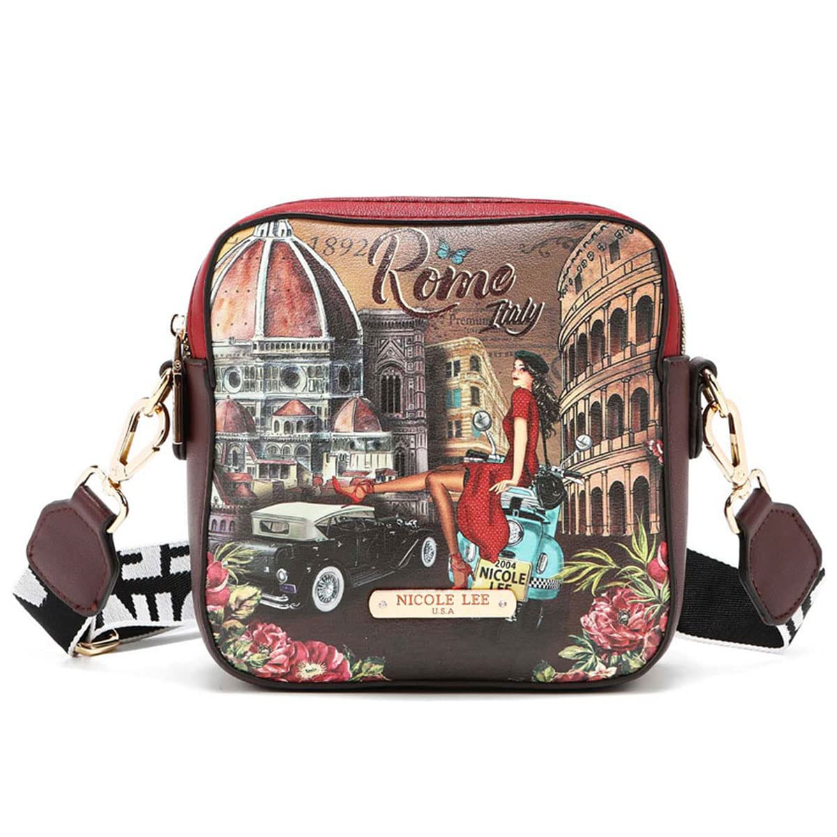

NICOLE LEE PRT16290 Square Shoulder Bag Mini Shoulder Big Logo Jacquard Logo Small Vegan Leather Vegan Nicole Lee Antique Mini Bag SDGs Divider