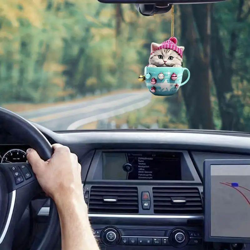 Cartoon Cat Eyecatching Acrylic Ornaments Cheerful Teacup Decorations Car