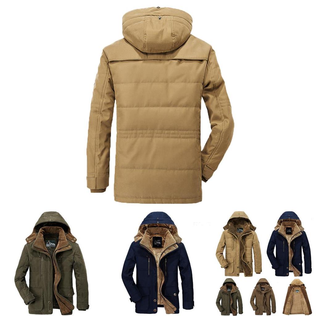 Herren Premium Qualität Warme Jacke Militärparka Pelzgefüttert Langer Mantel Mit Kapuze Wintermantel