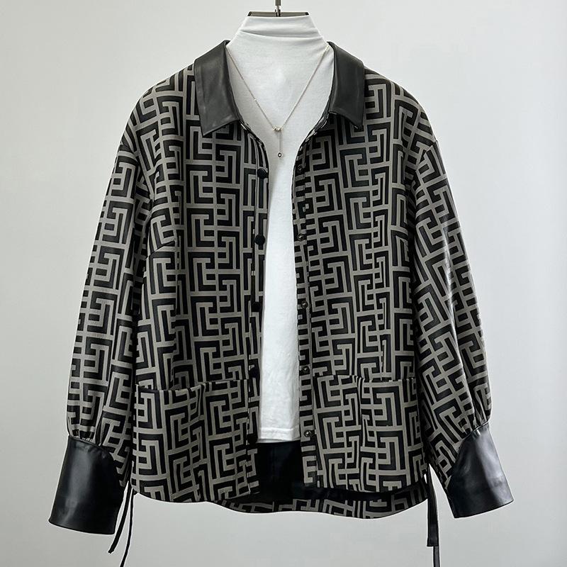 Spring and Autumn New Genuine Leather Jacket Women's Small Short Patterned Leather Motorcycle Jacket