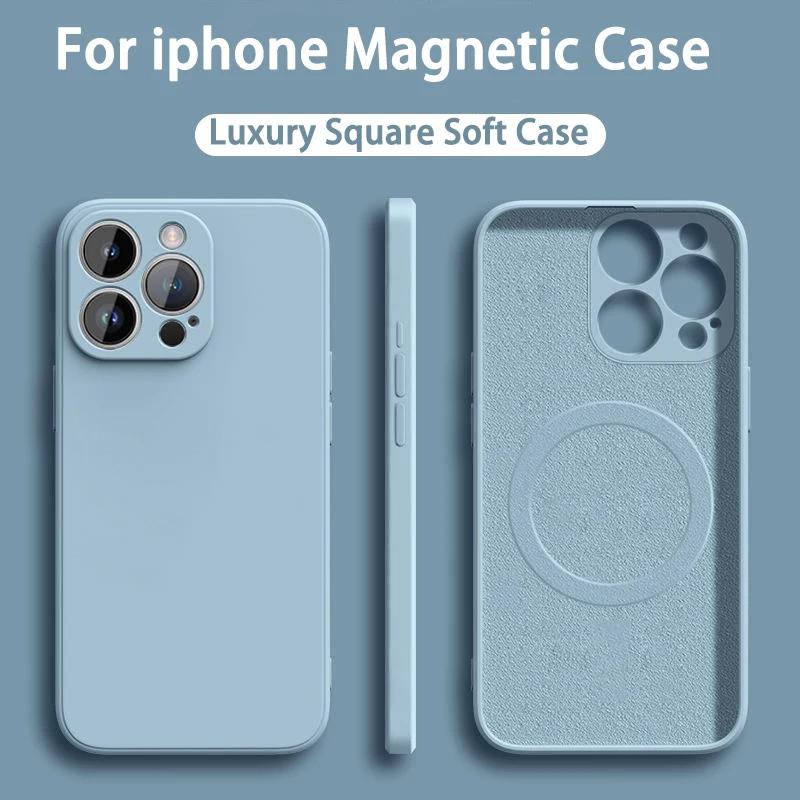 Pour Magsafe Chargement sans fil magnétique Coque de téléphone en silicone liquide Pour iPhone 16 Pro Max 11 12 13 14 15 Pro Max Coque arrière souple