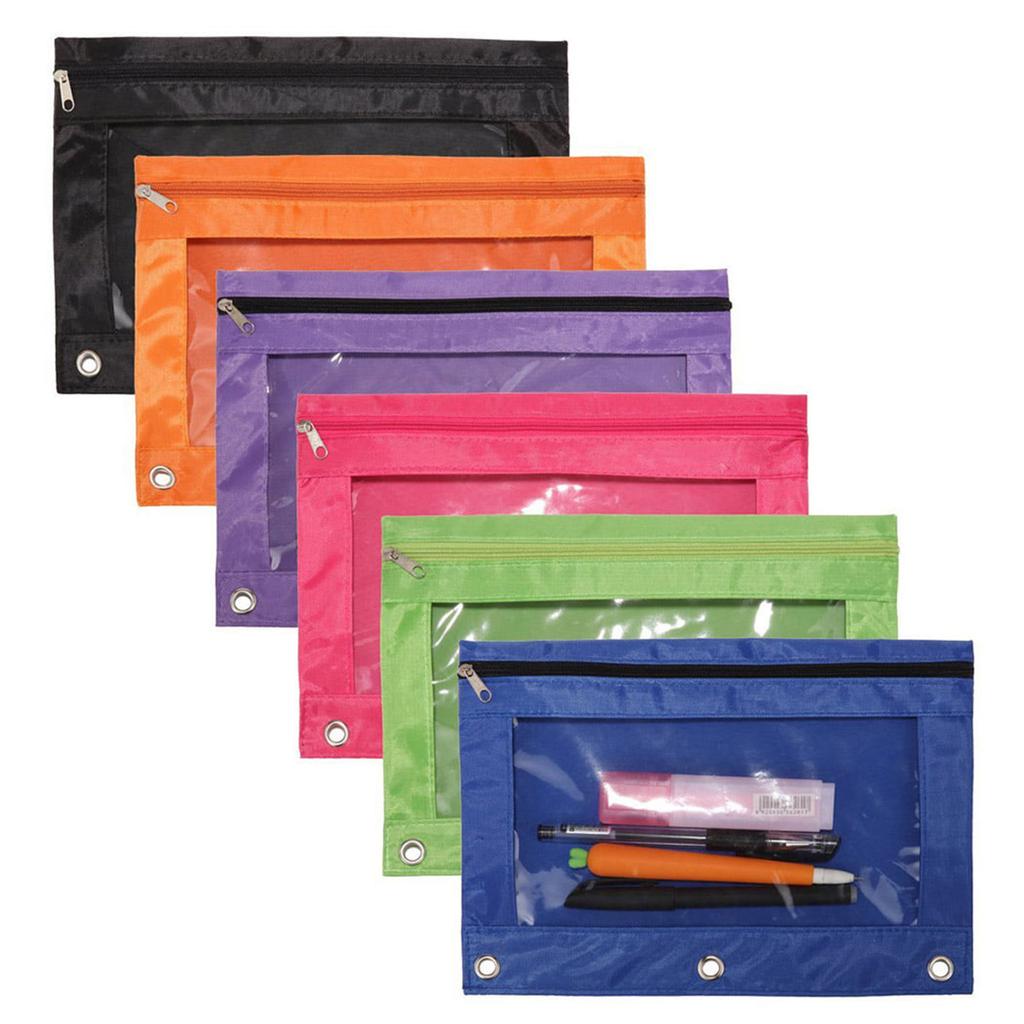 Pencil Pouch Creative 3-Ring Large Capacity Zip Pen Holder Bag Makeup Bag