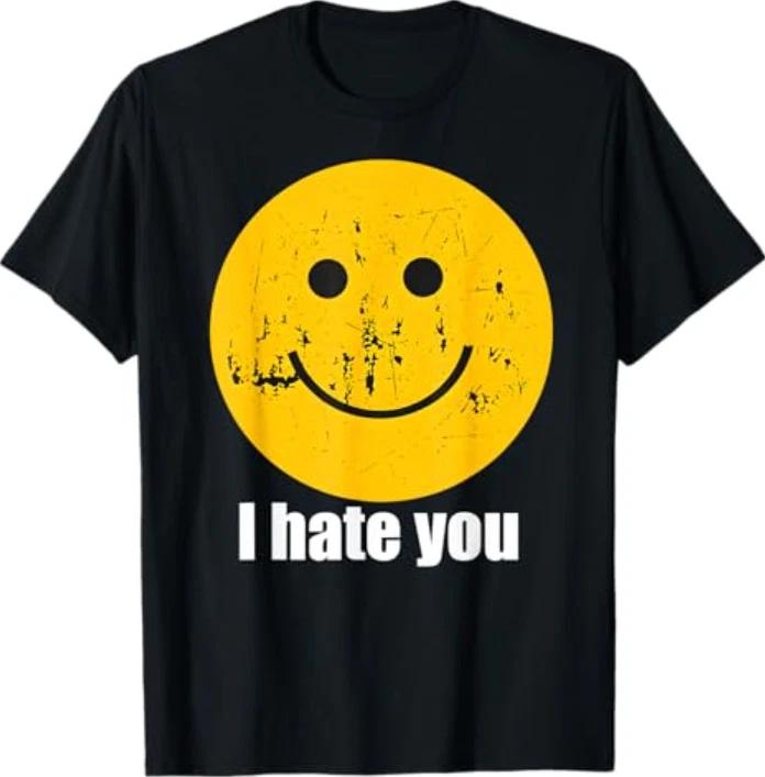 I Hate You Retro Vintage Yellow Happy Smile Face I Hate You T-Shirt 3XL