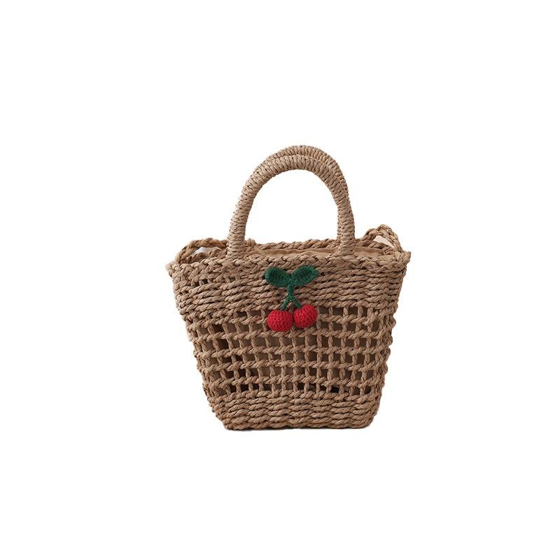 Cherry Straw Bag Women's New Summer Versatile Messenger Bag Seaside Beach Bag Woven Portable Vegetable Basket Bag