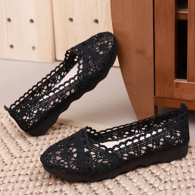 Summer new old Beijing women's mesh shoes breathable mesh cloth shoes ethnic style hollow lace women's shoes flat-soled maternity shoes