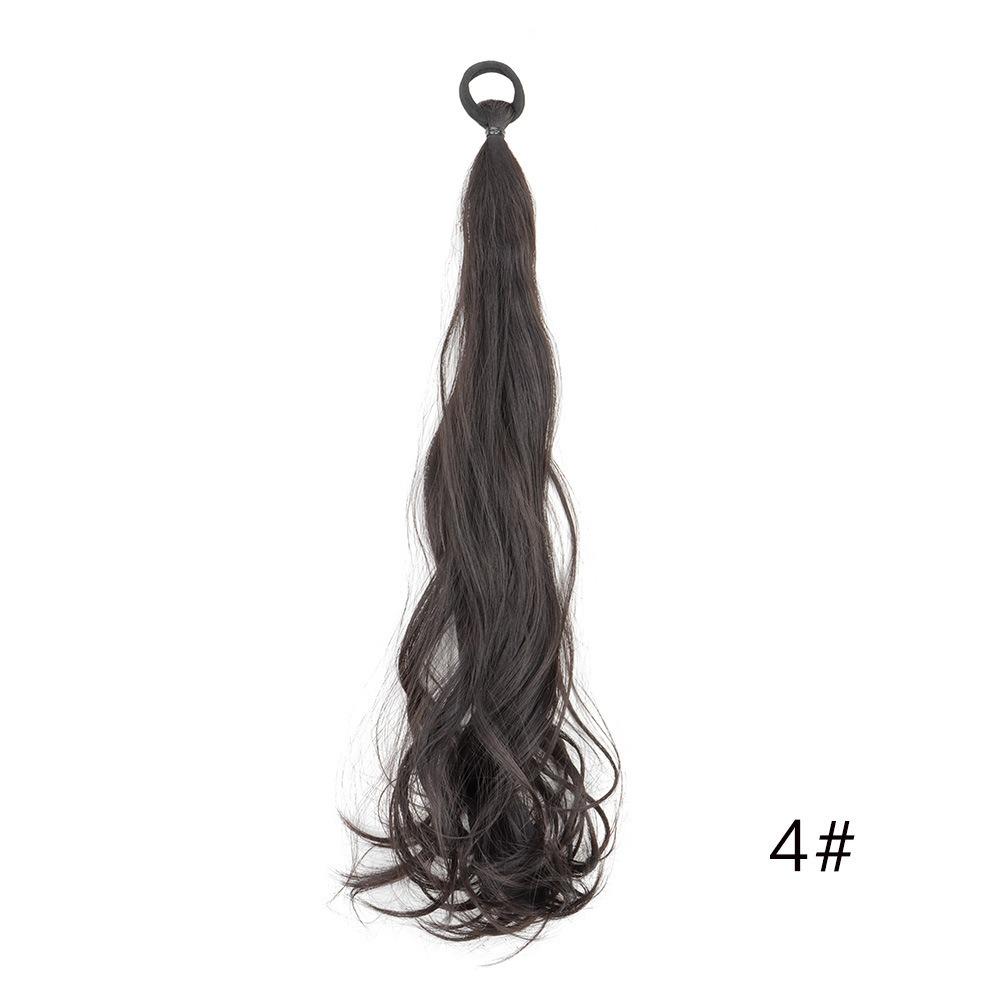 2PC Synthetic Rubber Band Ponytail Sweet Woman Black Slightly Curly Ponytail Extension Long Heat-resistant Wig   Hair Pieces