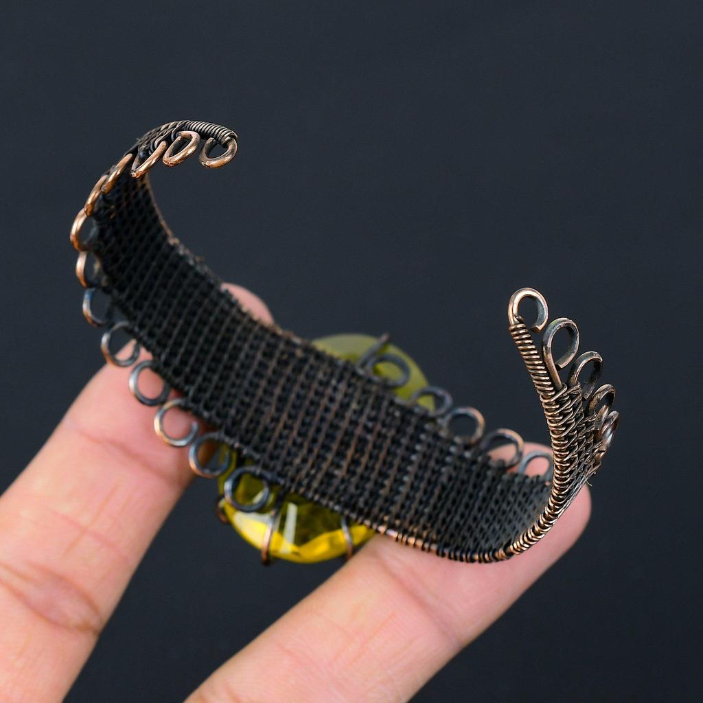 Citrine Gemstone Čistá měděná drátěná ručně vyráběná manžeta / náramek šperky