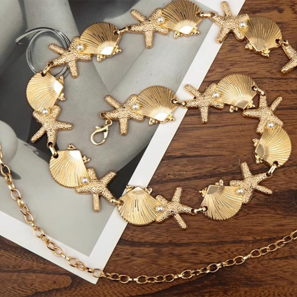 Unique Metal Shell Pearls Starfish Waist Chain Body Jewelry for Young Women Lady Girls Ocean Inspired Accessories