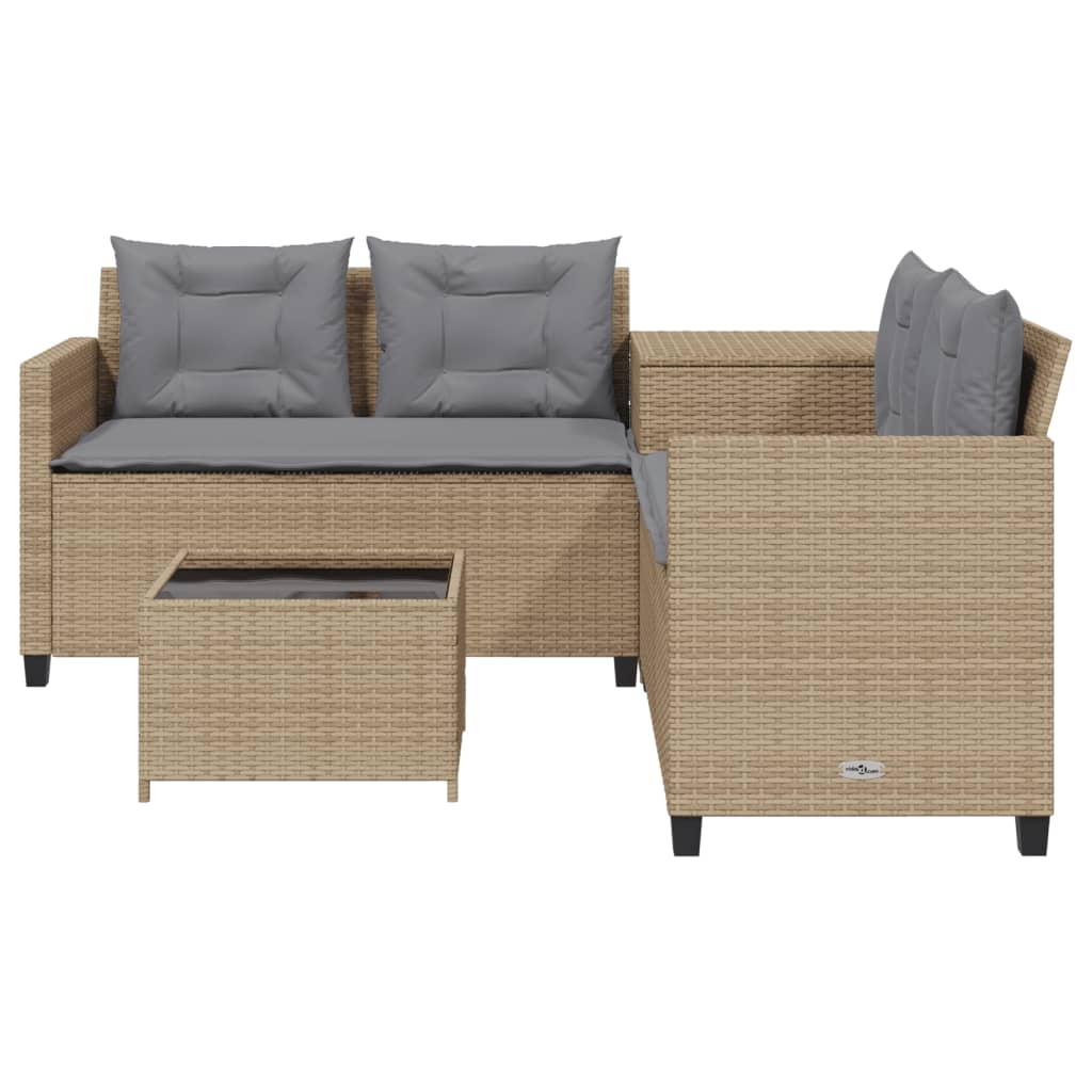 L shaped garden sofa set with table and cushions beige poly rattan