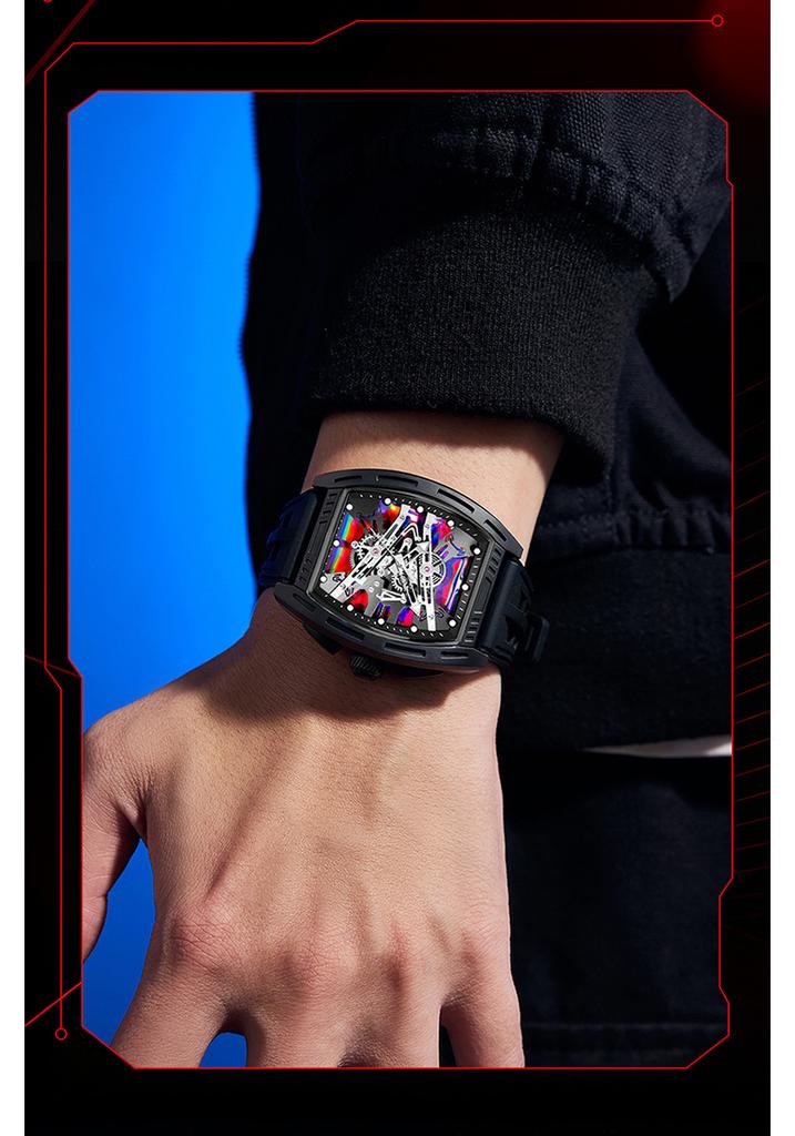 Men's Barrel Shape Quartz Watch Luminous Hands Retro Punk Sport Style
